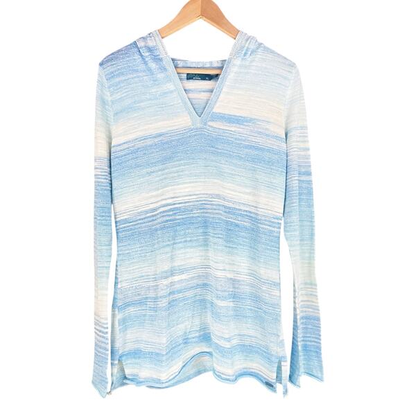 PRANA Gemma Hooded Pullover Sweater in Sky Blue & White Organic Cotton Size XL - Picture 2 of 8